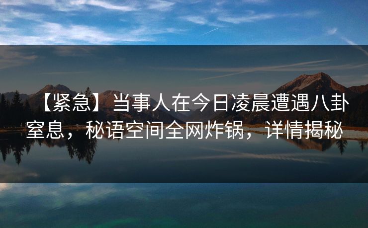 【紧急】当事人在今日凌晨遭遇八卦窒息，秘语空间全网炸锅，详情揭秘